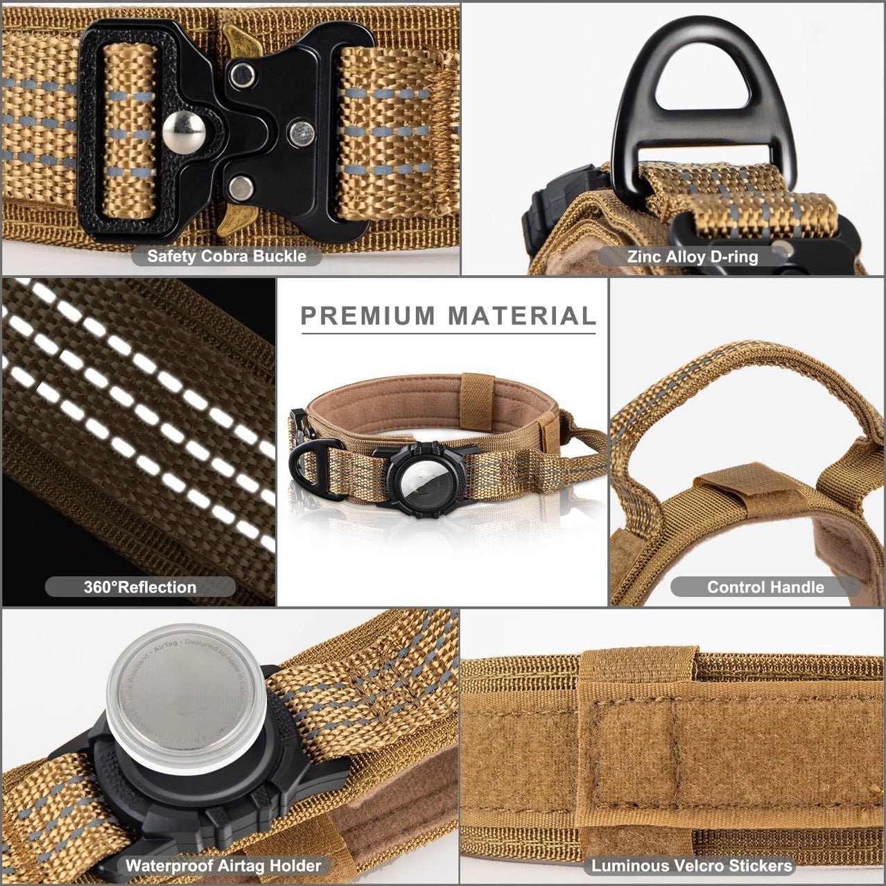 Furralo waterproof dog collar with AirTag holder, camel
