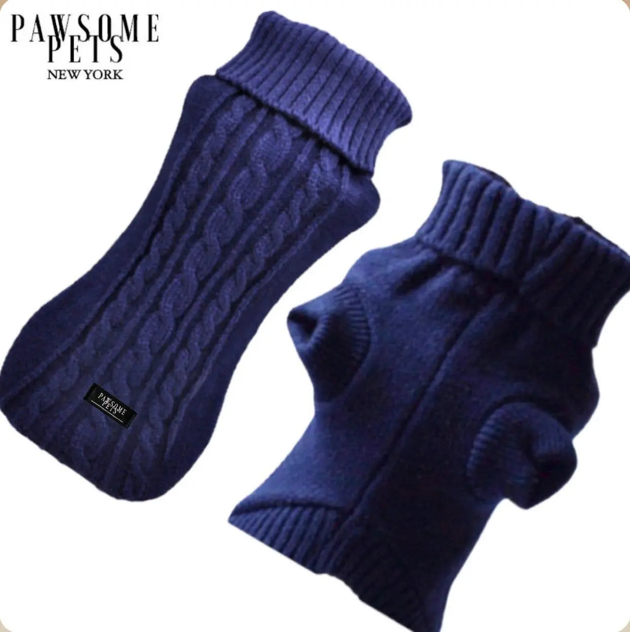 (EXTRA WARM) DOG AND CAT CABLE KNIT SWEATER - NAVY BLUE Pawsome Pets New York® Official Site